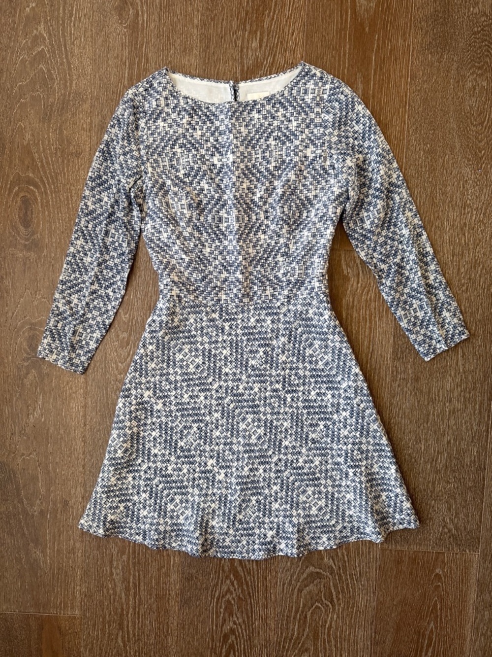 Reiss Blue & White Long Sleeve Fit-and-Flare Dress
